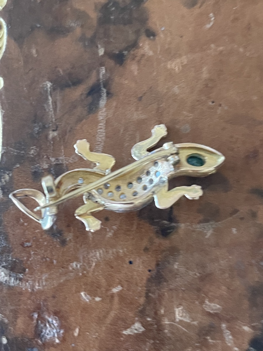 18-karat Two-tone Gold Lizard Brooch With Diamonds And An Emerald-photo-3