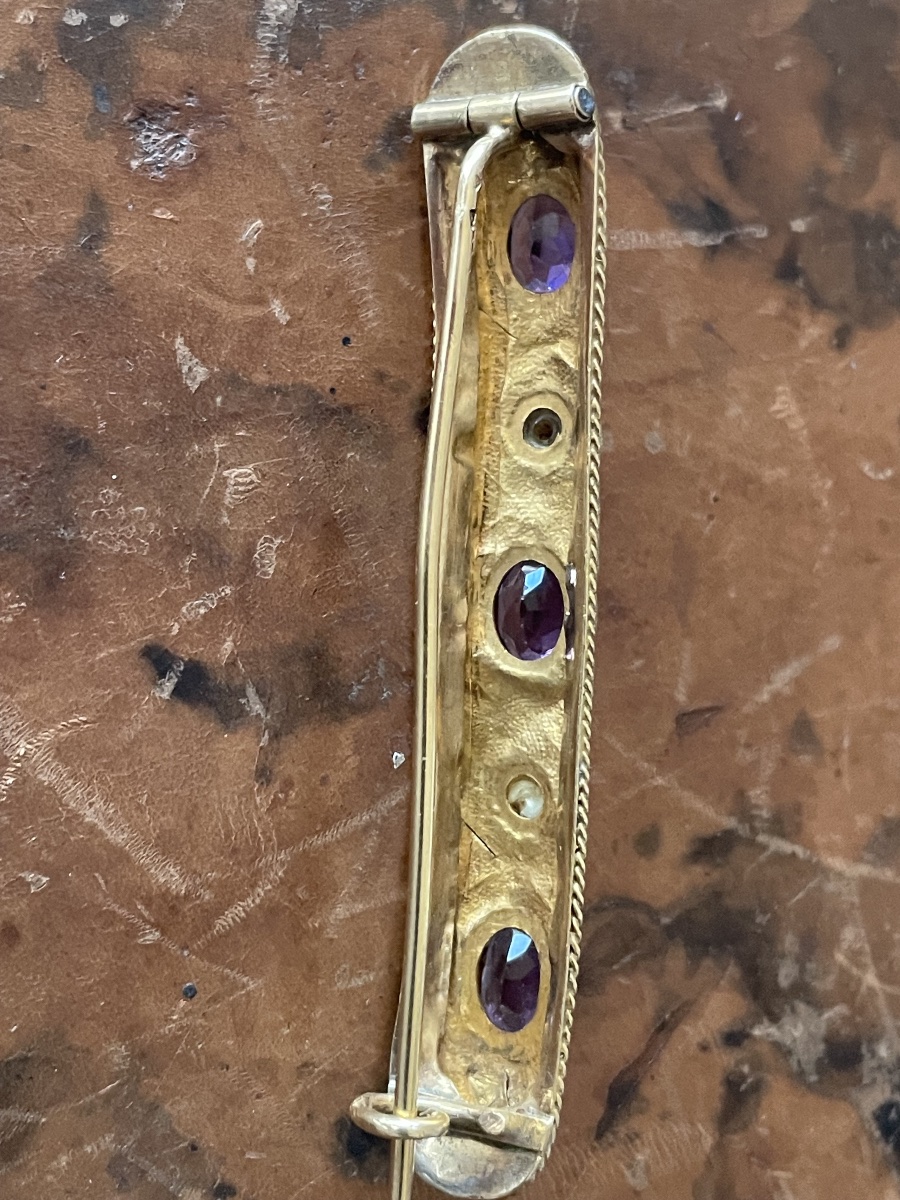 Antique 18-karat Gold Brooch With Amethysts And Fine Pearls – 19th Century-photo-3