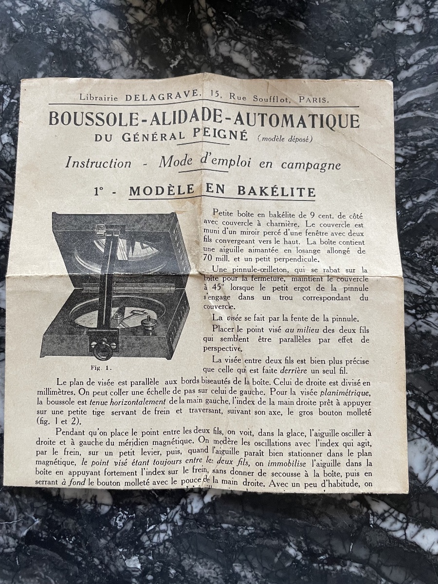 Boussole-Alidade-Automatique du Général Peigné - Modèle en Bakélite avec Notice et Boîte d'Orig-photo-5