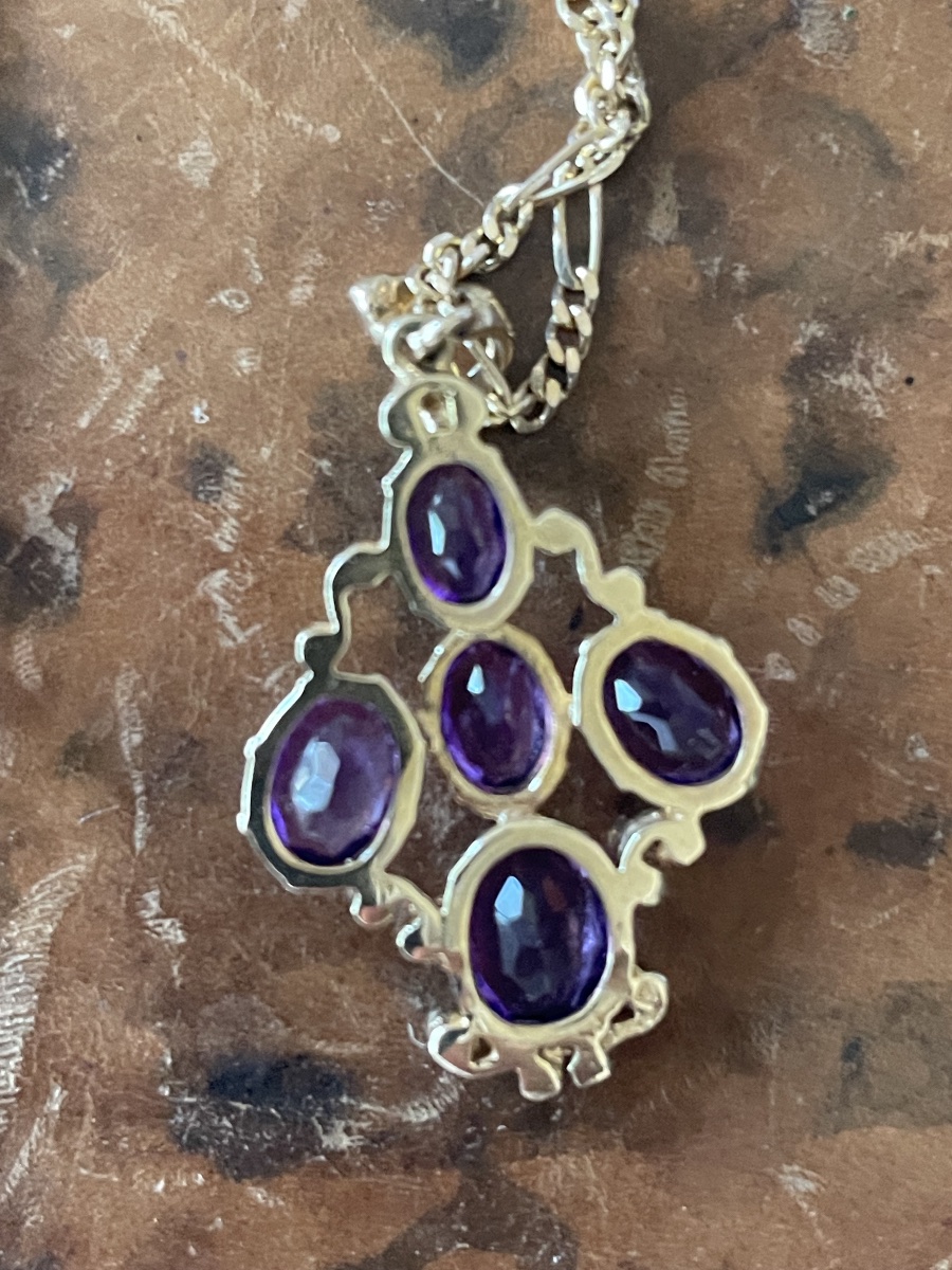 Vintage 18-karat Gold Necklace Set With Five Amethysts – Belle époque Pendant-photo-1
