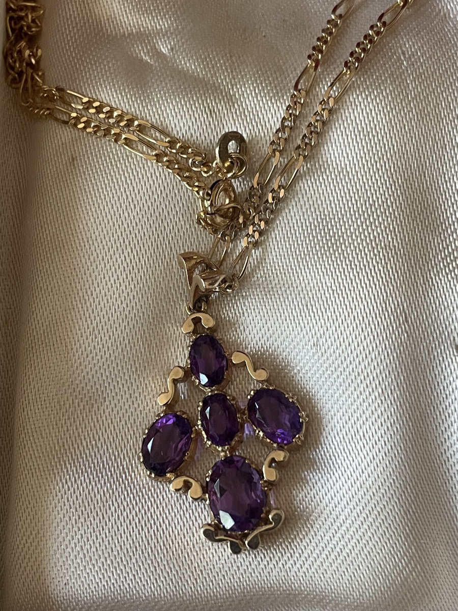 Vintage 18-karat Gold Necklace Set With Five Amethysts – Belle époque Pendant-photo-2