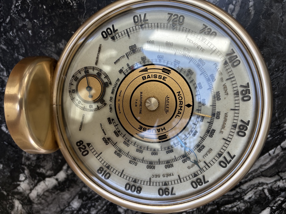 Antique Jaeger Brass Barometer With Thermometer -photo-2