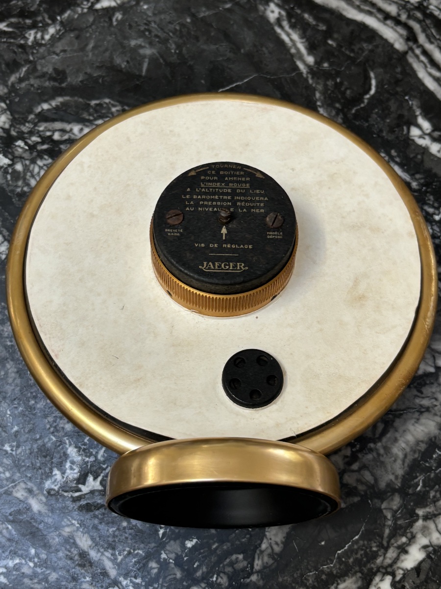 Antique Jaeger Brass Barometer With Thermometer -photo-3