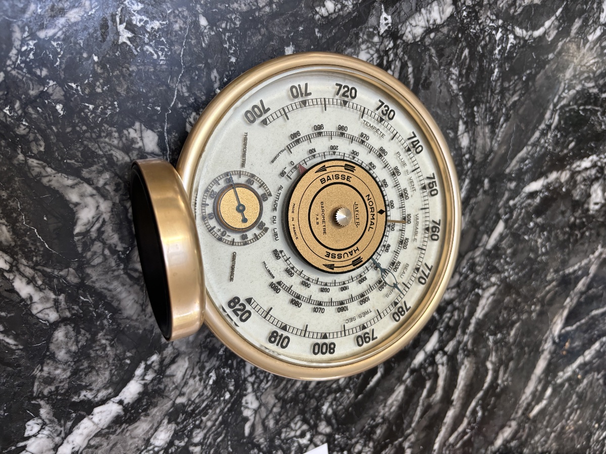 Antique Jaeger Brass Barometer With Thermometer -photo-1