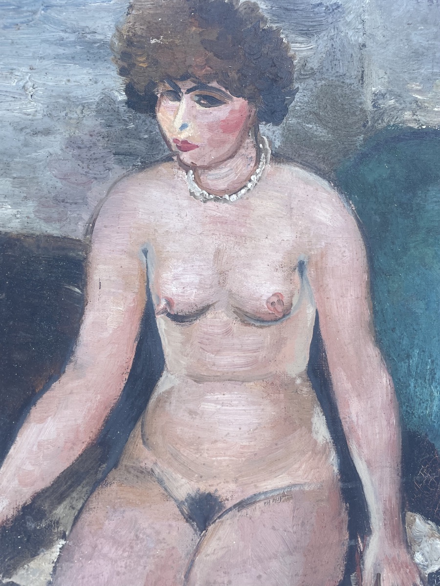 Huile sur panneau – Nu féminin assis – Signée Capon -photo-2