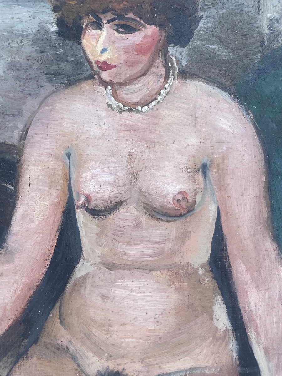 Huile sur panneau – Nu féminin assis – Signée Capon -photo-2