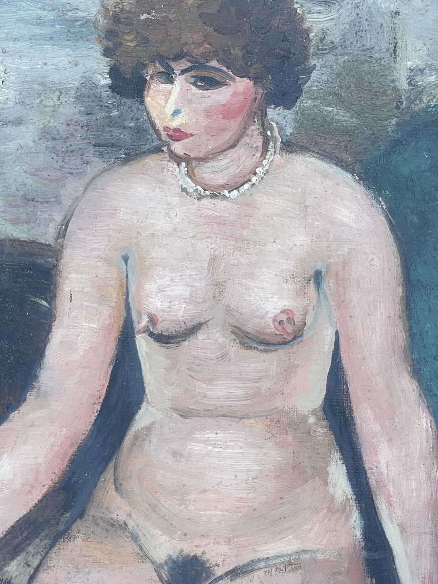 Huile sur panneau – Nu féminin assis – Signée Capon -photo-4