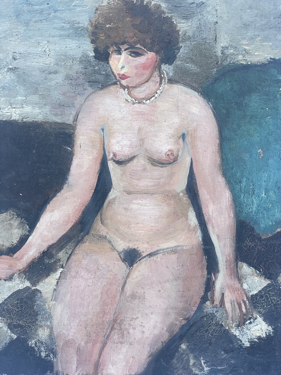 Huile sur panneau – Nu féminin assis – Signée Capon -photo-6