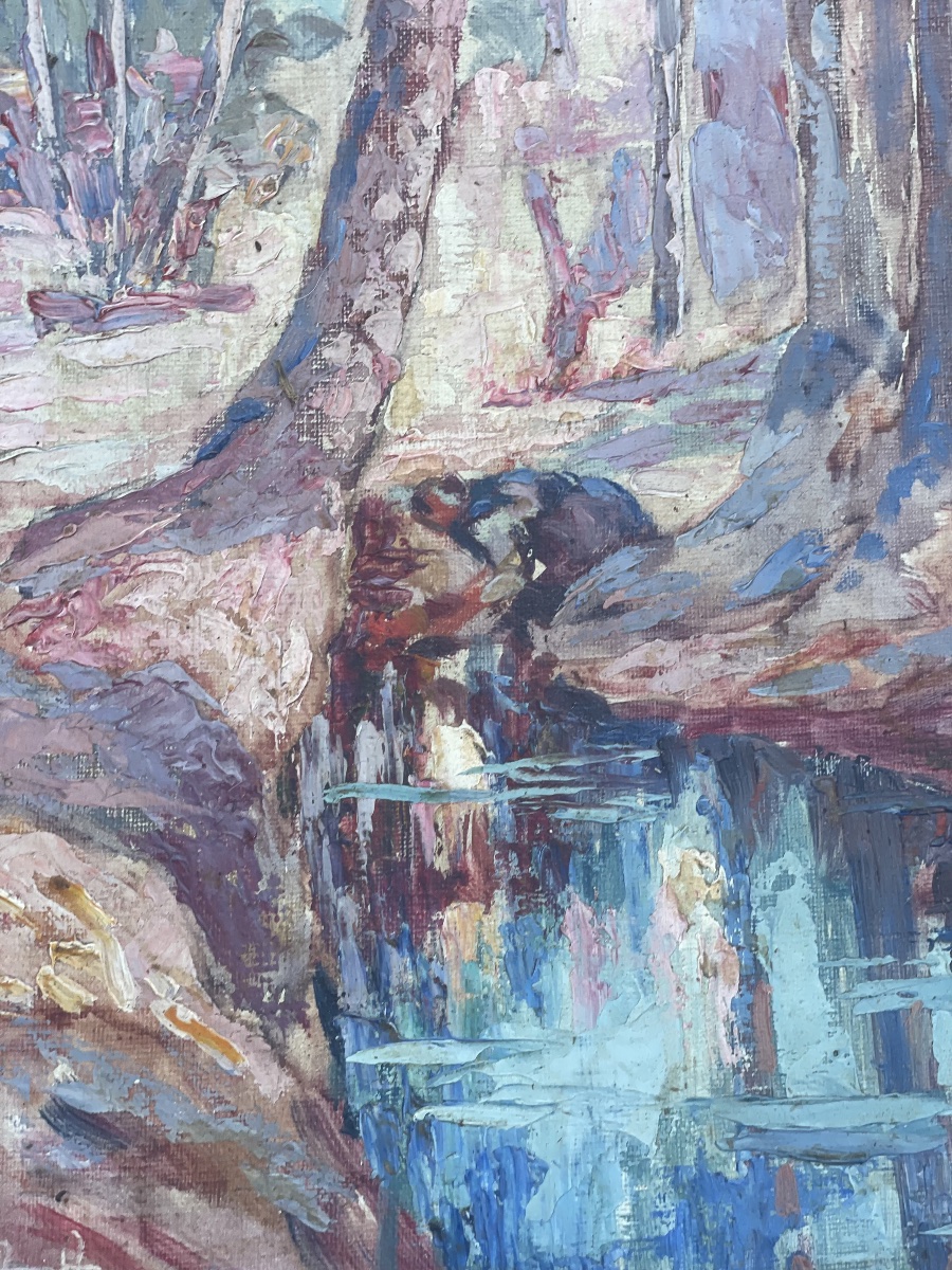 Achille Gaston Marchal – The Oasis – Oil On Canvas – Oriental Landscape -photo-4
