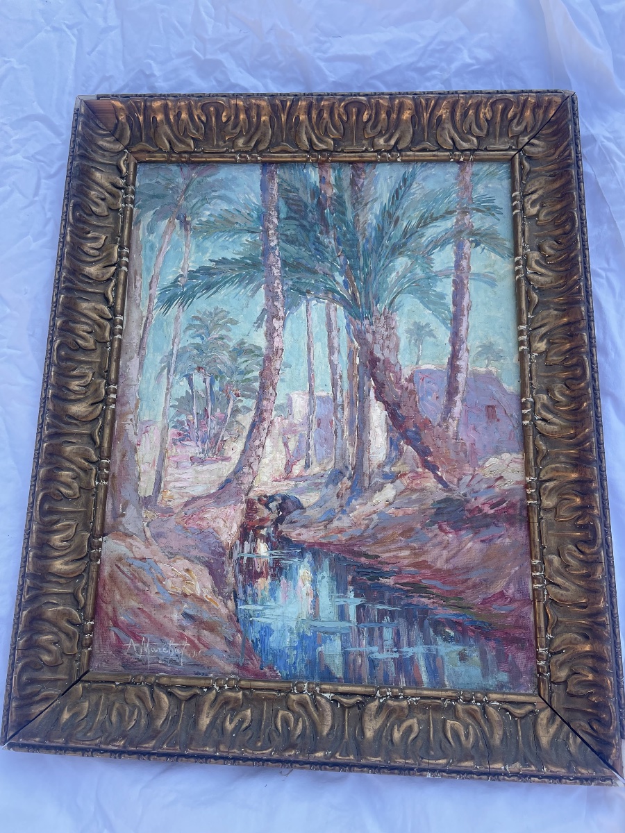 Achille Gaston Marchal – The Oasis – Oil On Canvas – Oriental Landscape 