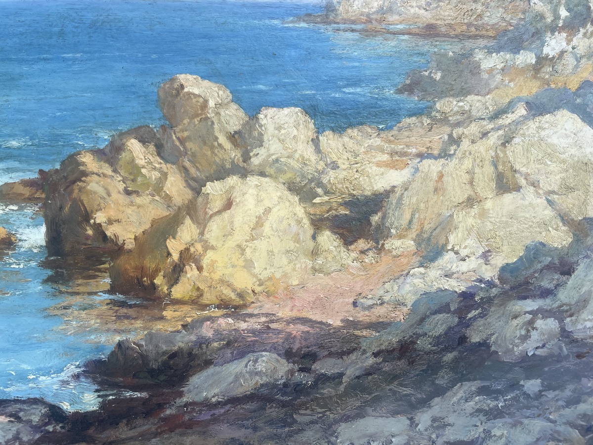 Alexandre Isäiloff – Paysage côtier méditerranéen – Huile sur panneau-photo-3