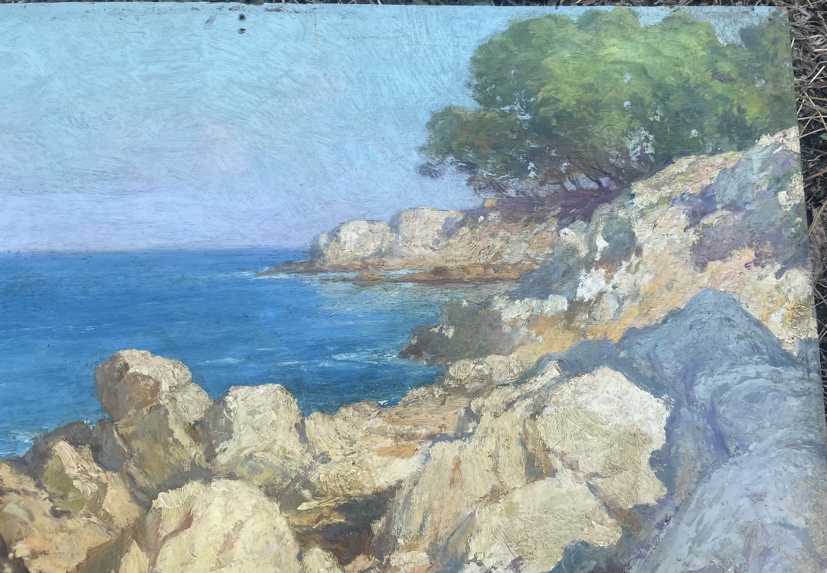 Alexandre Isäiloff – Paysage côtier méditerranéen – Huile sur panneau-photo-2