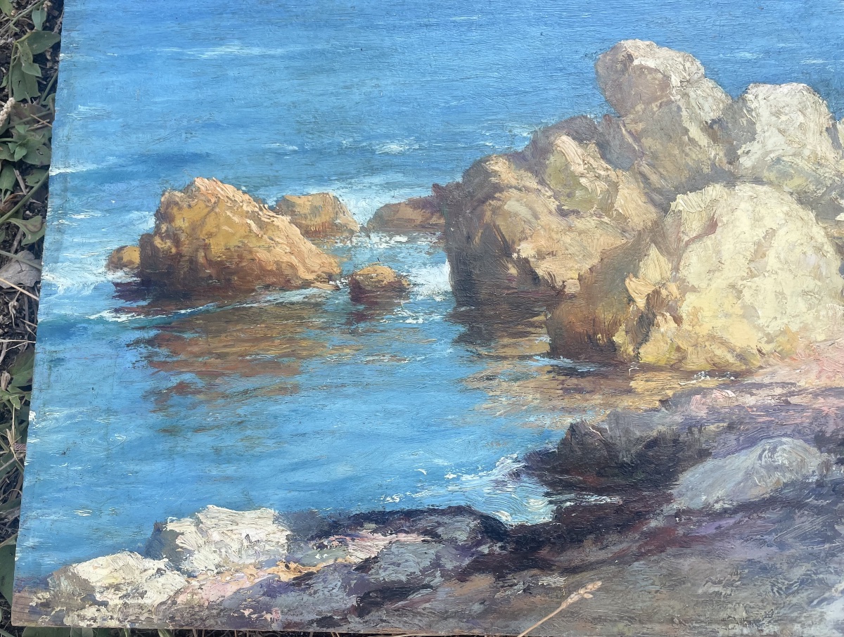 Alexandre Isäiloff – Paysage côtier méditerranéen – Huile sur panneau-photo-3