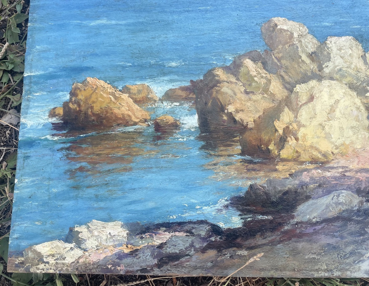 Alexandre Isäiloff – Paysage côtier méditerranéen – Huile sur panneau-photo-5