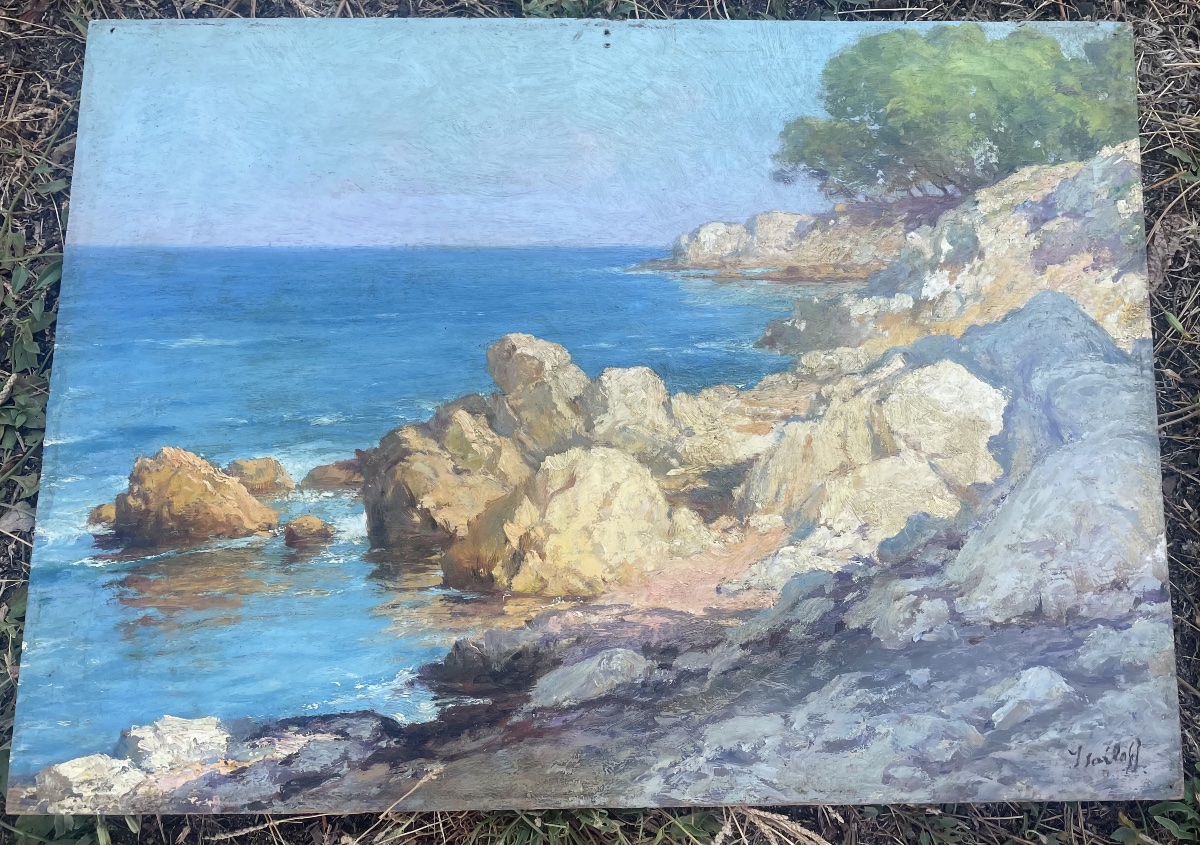 Alexandre Isäiloff – Paysage côtier méditerranéen – Huile sur panneau