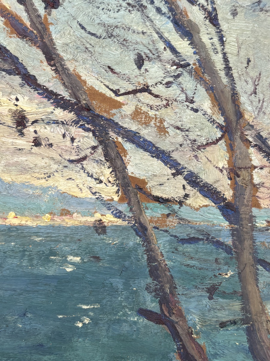 Tableau Huile sur Carton – Vue de Sanary (1920) Signé Édouard DUCLOS-photo-4