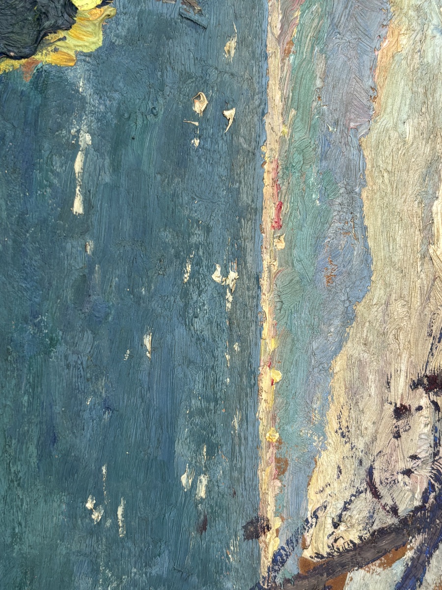 Tableau Huile sur Carton – Vue de Sanary (1920) Signé Édouard DUCLOS-photo-1