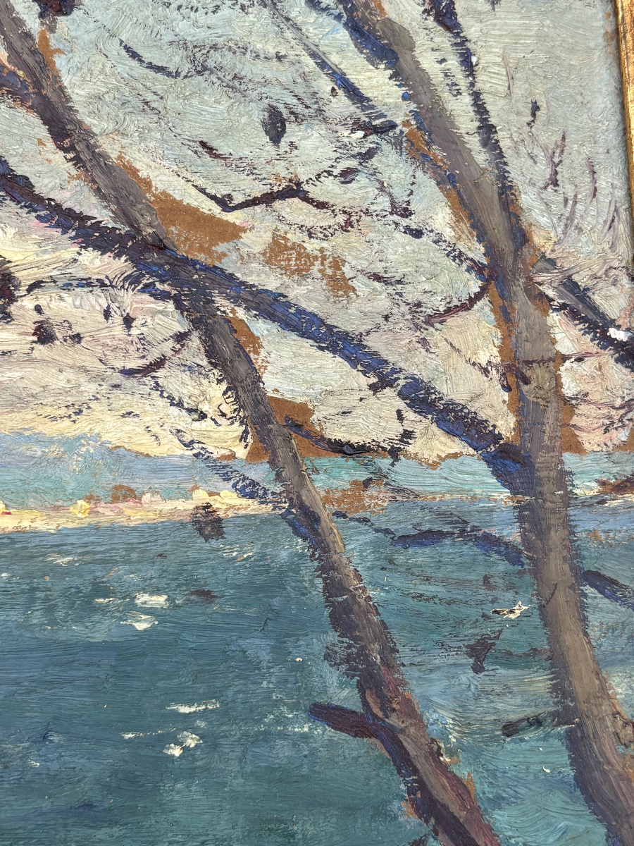 Tableau Huile sur Carton – Vue de Sanary (1920) Signé Édouard DUCLOS-photo-4