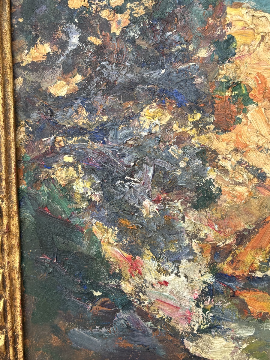 Tableau Huile sur Carton – Vue de Sanary (1920) Signé Édouard DUCLOS-photo-6
