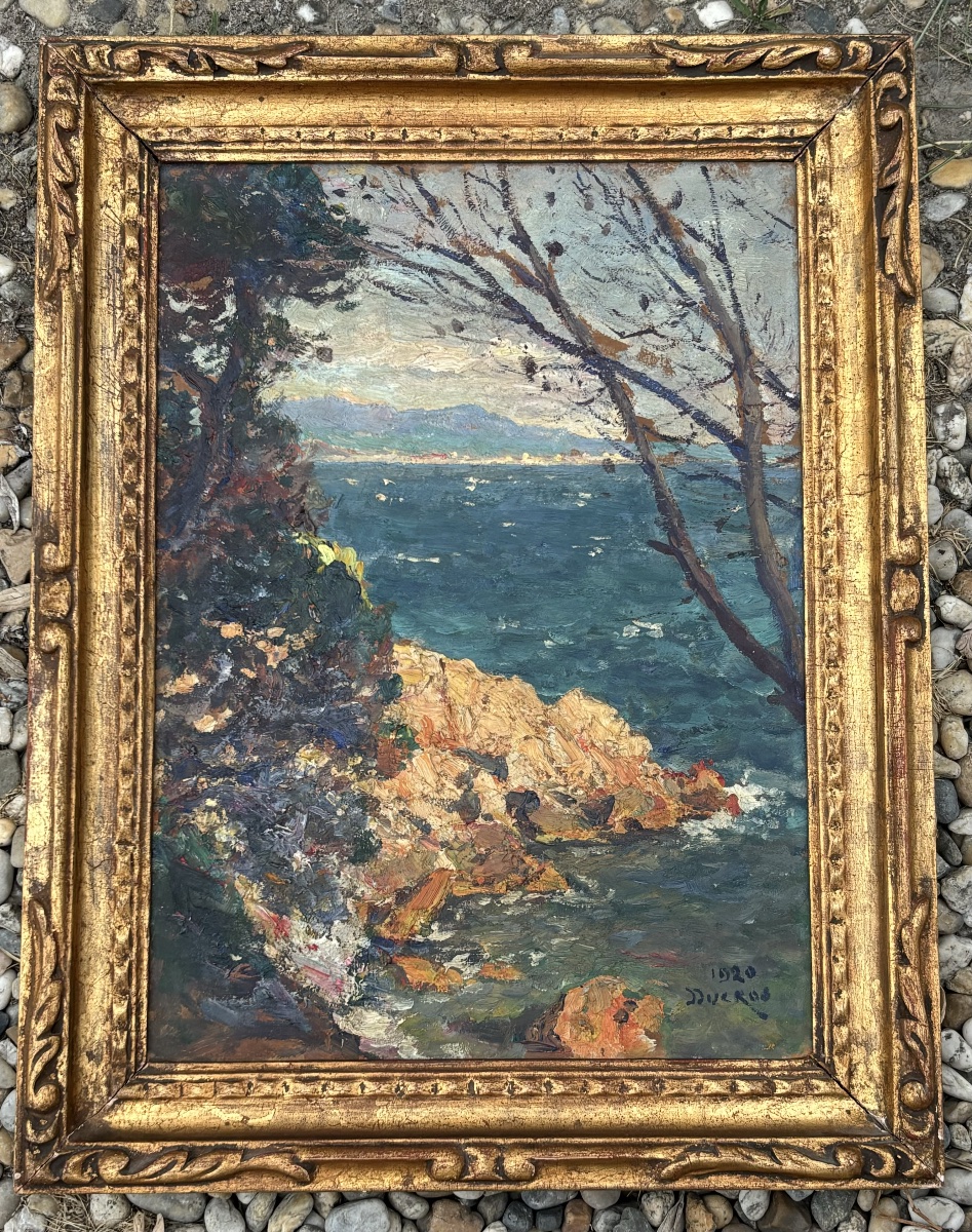 Tableau Huile sur Carton – Vue de Sanary (1920) Signé Édouard DUCLOS