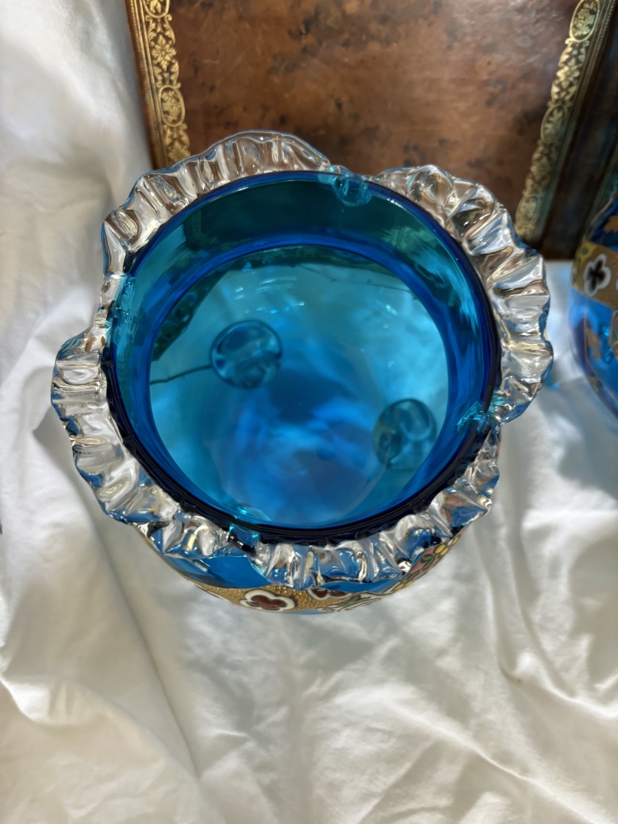 Paire de Vases Tripodes en Verre Bleu – Attribués à Auguste JEAN-photo-2