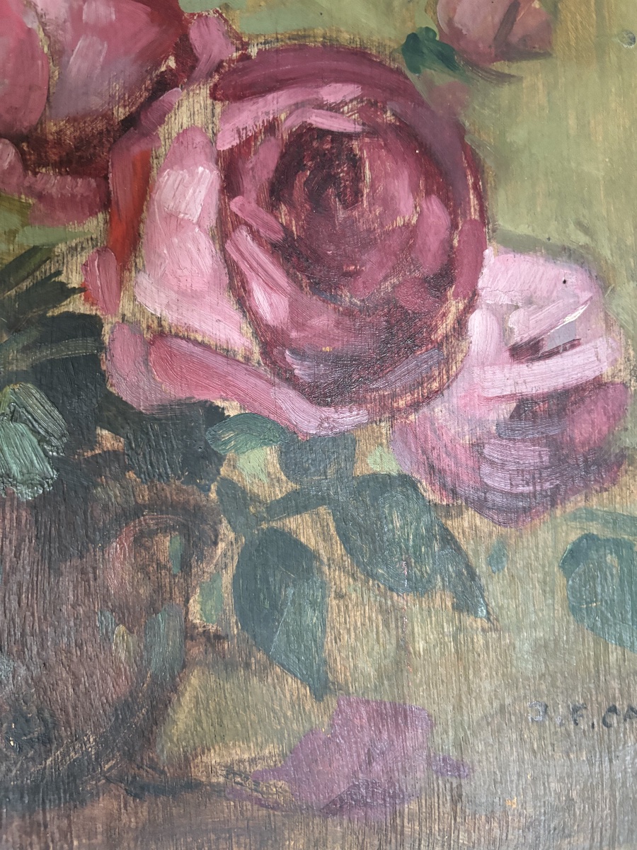 Tableau Huile sur Panneau – Nature Morte aux Pivoines / Roses Signé Jean-Frédéric CANEPA -photo-3