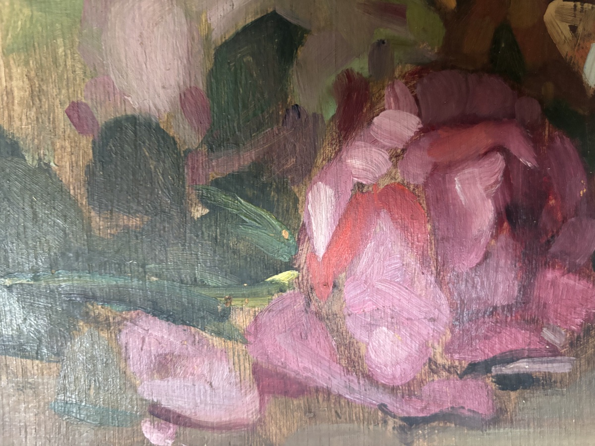 Tableau Huile sur Panneau – Nature Morte aux Pivoines / Roses Signé Jean-Frédéric CANEPA -photo-4