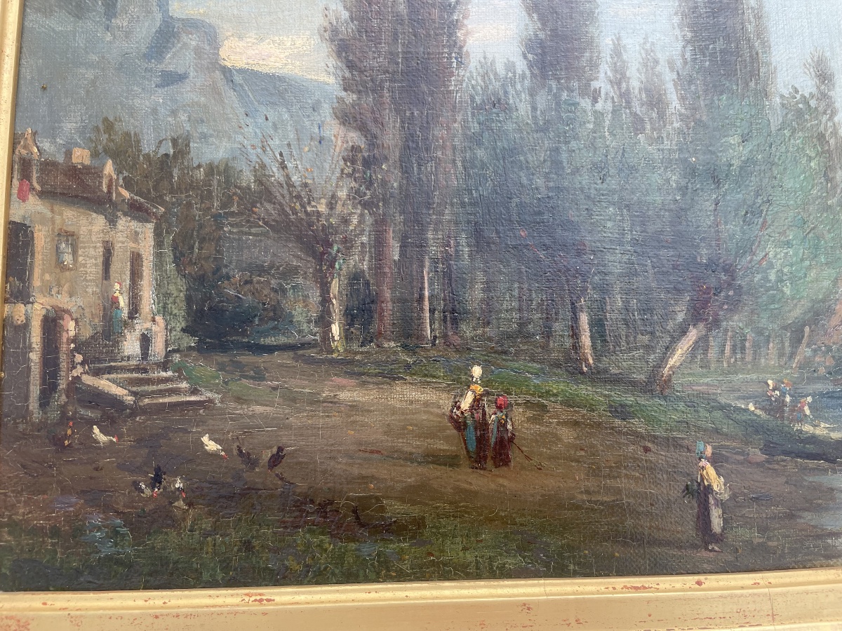 Antique Painting, Oil On Panel – On The Banks Of The Seine, La Roche-guyon-photo-8