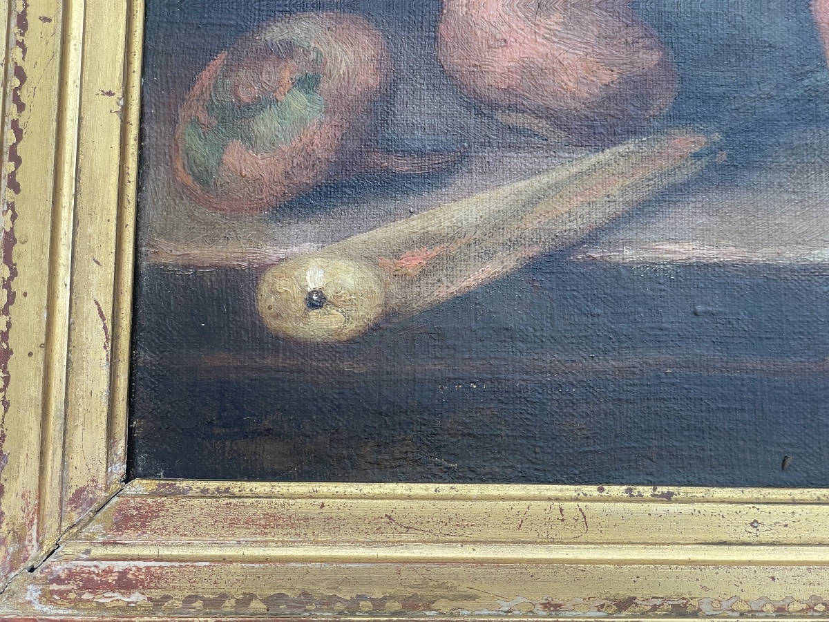 Tableau Huile sur Toile – Nature Morte au Pichet et aux Fruits Signé BRACQUEMOND-photo-2
