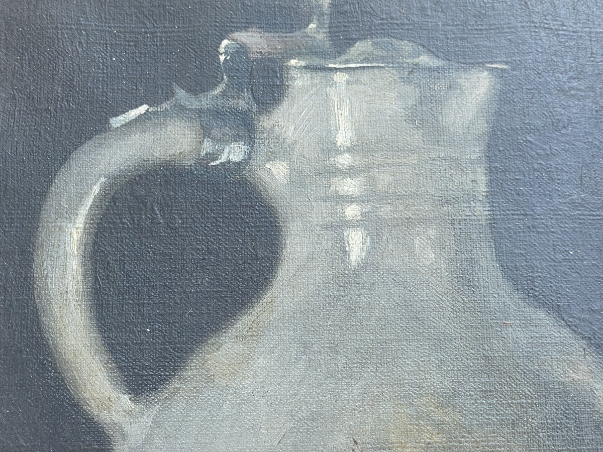 Tableau Huile sur Toile – Nature Morte au Pichet et aux Fruits Signé BRACQUEMOND-photo-6