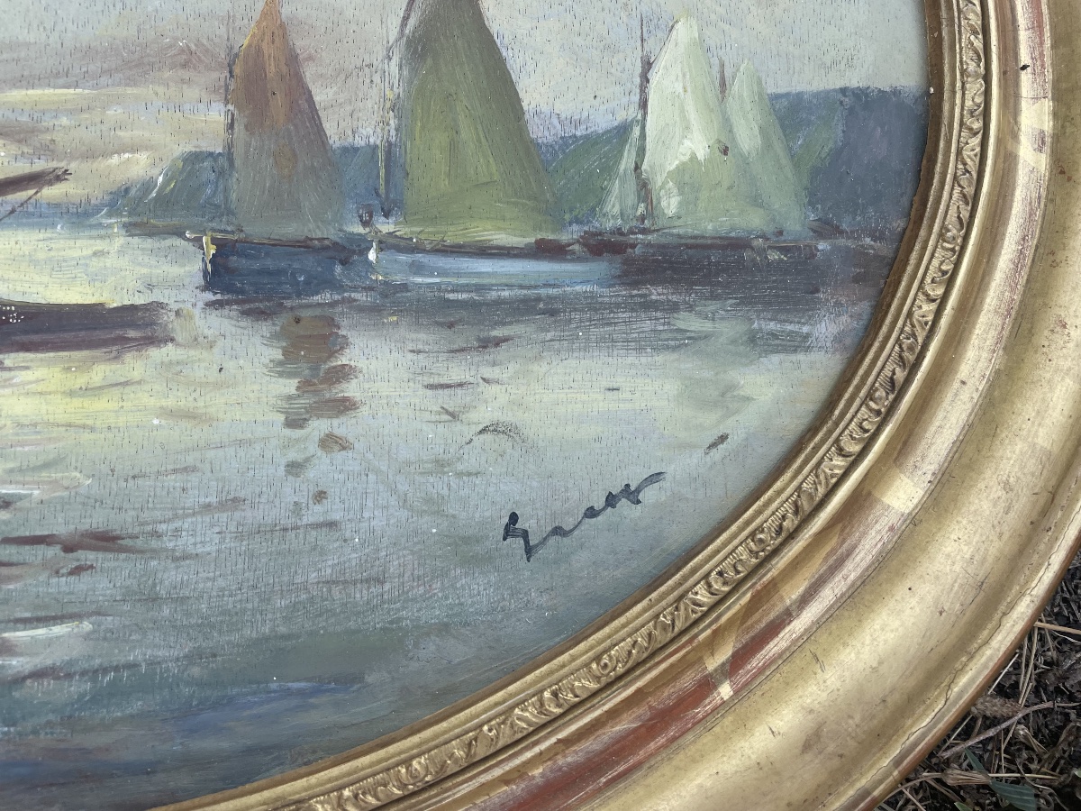 Lively Seascape With Sailing Boats – Signed Oil On Panel -photo-4