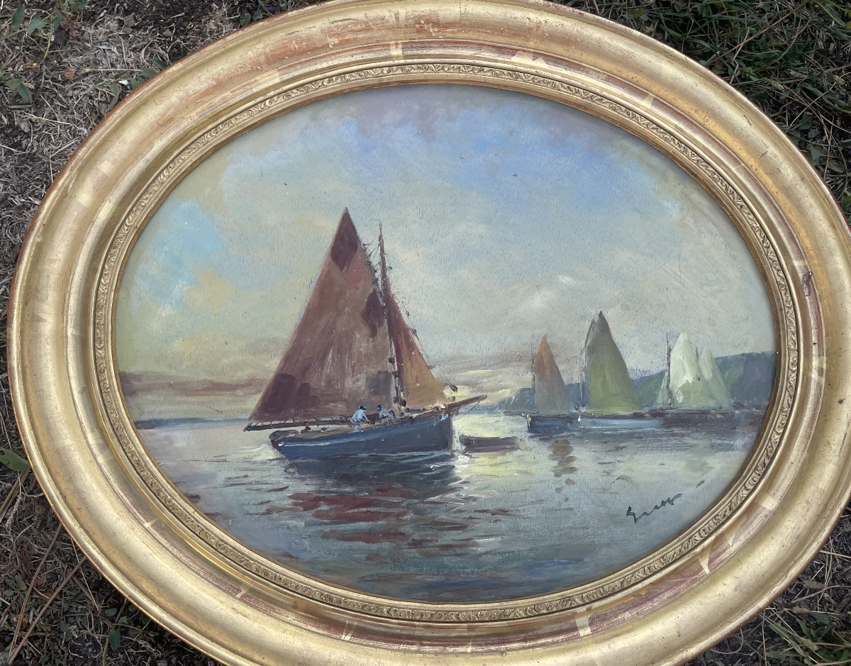 Lively Seascape With Sailing Boats – Signed Oil On Panel -photo-3