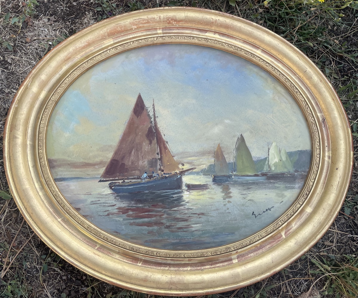 Lively Seascape With Sailing Boats – Signed Oil On Panel -photo-4
