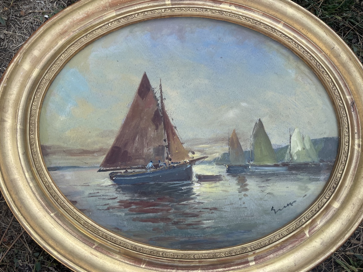 Lively Seascape With Sailing Boats – Signed Oil On Panel -photo-5