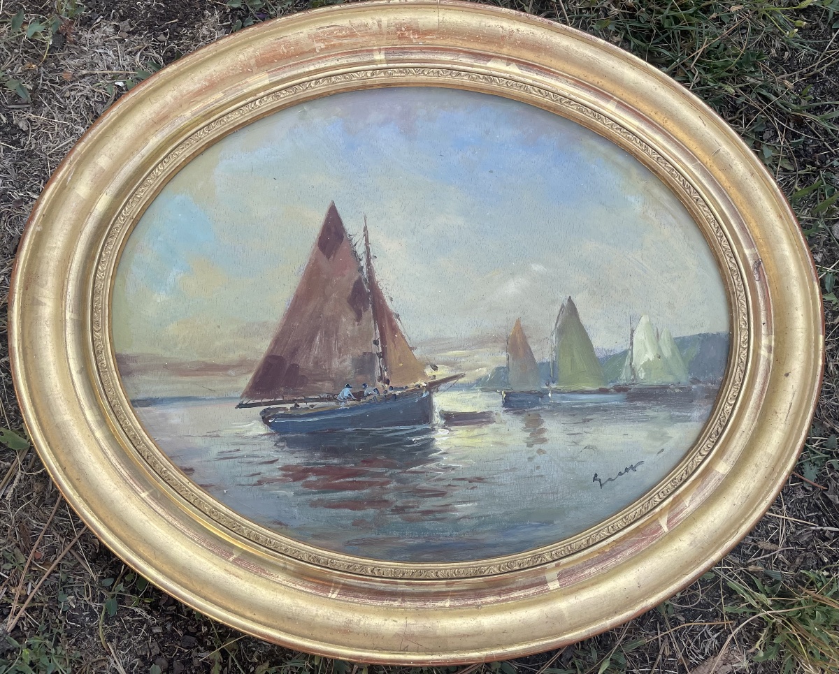 Lively Seascape With Sailing Boats – Signed Oil On Panel 