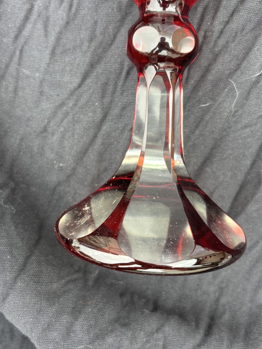 Coupe Couverte en Cristal de Bohême Doublé Rouge Taillé-photo-1