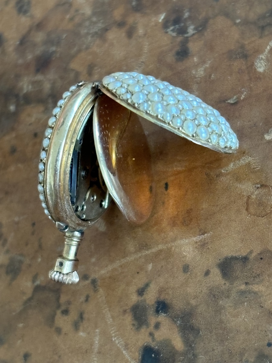 Lecoultre 18k Gold Pocket Watch With Pearl And Rose Petal Accents-photo-5