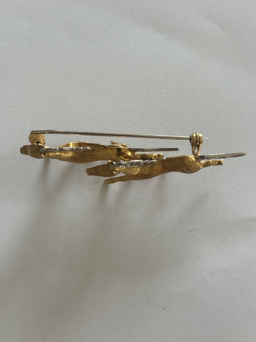 Broche ancienne en or jaune et diamants – Deux chevaux-photo-6
