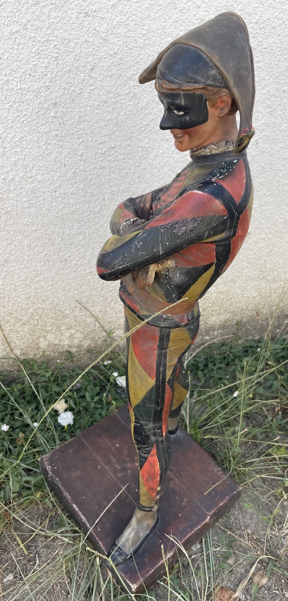Arlequin en plâtre polychrome – Signé Marceaux-photo-4