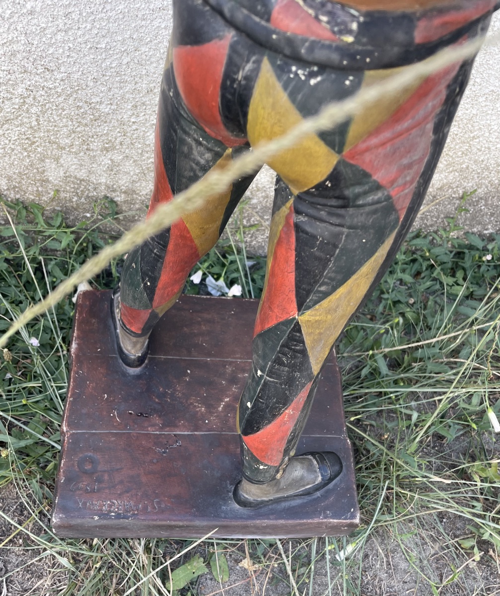 Arlequin en plâtre polychrome – Signé Marceaux-photo-1