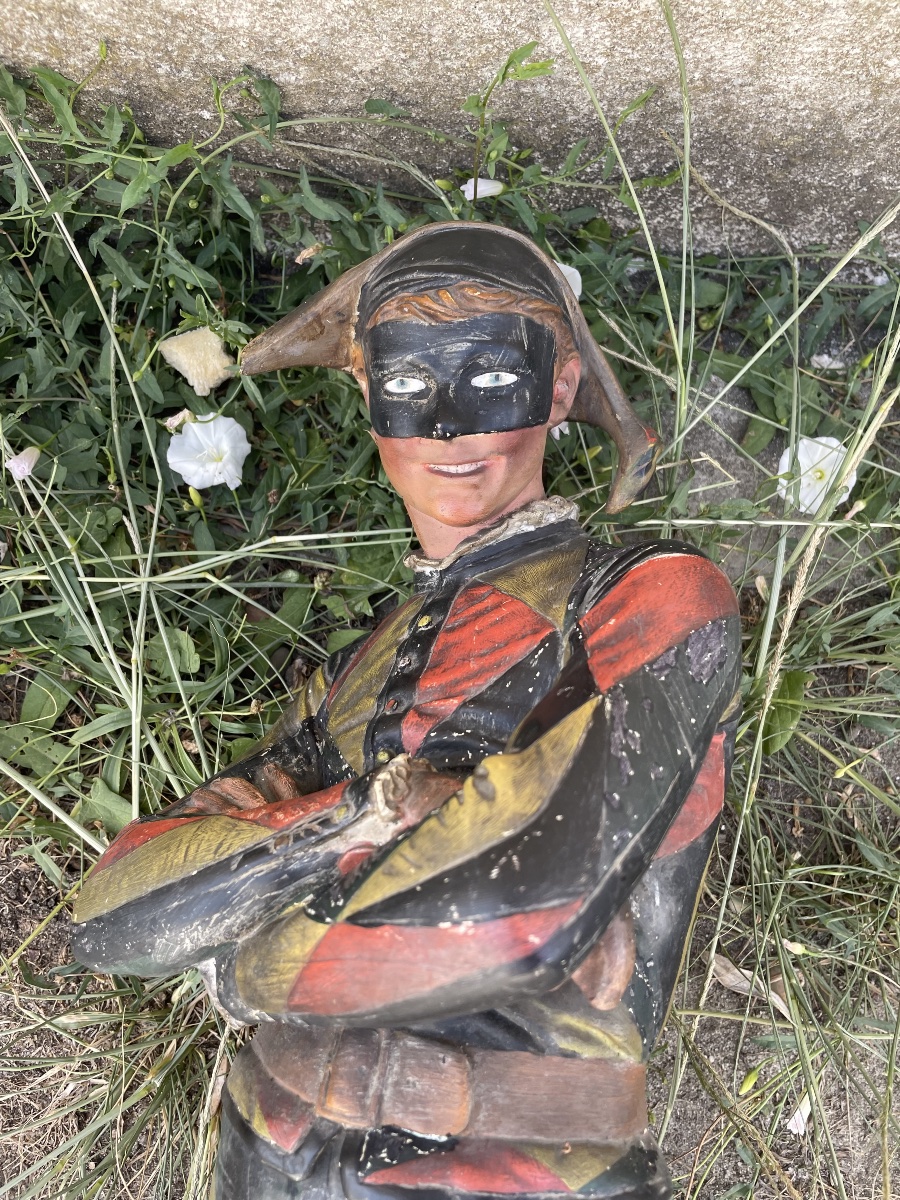 Arlequin en plâtre polychrome – Signé Marceaux-photo-6