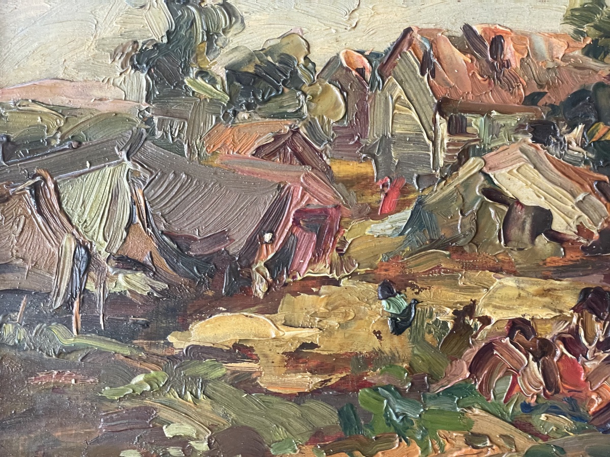 Paysage de village malgache – Huile sur panneau signée Juanita Marquezane-photo-2