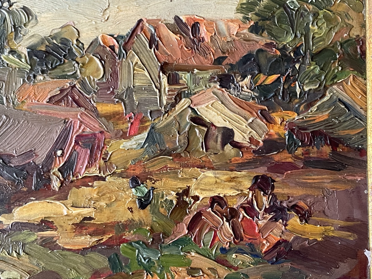 Paysage de village malgache – Huile sur panneau signée Juanita Marquezane-photo-3