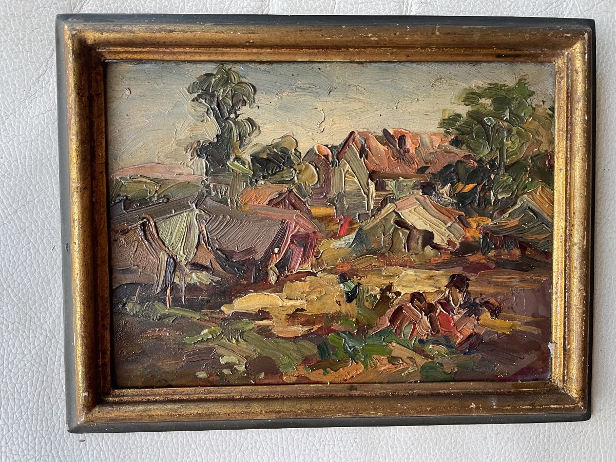 Paysage de village malgache – Huile sur panneau signée Juanita Marquezane-photo-2