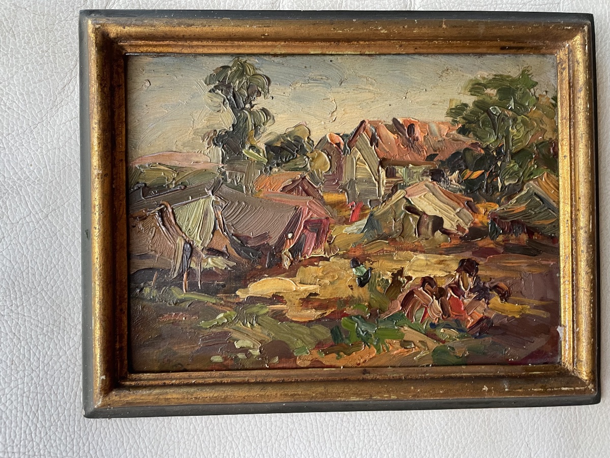 Paysage de village malgache – Huile sur panneau signée Juanita Marquezane-photo-3