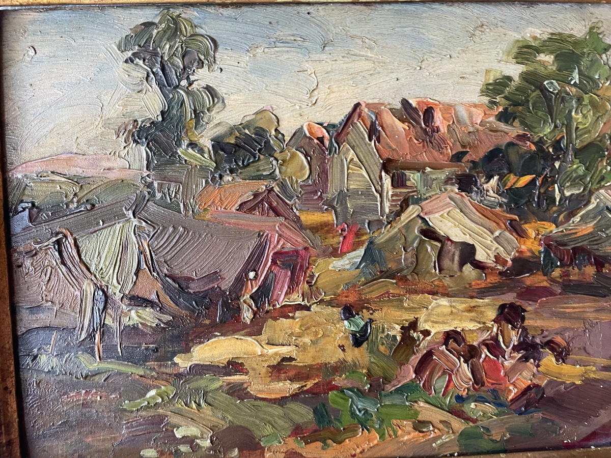 Paysage de village malgache – Huile sur panneau signée Juanita Marquezane-photo-4