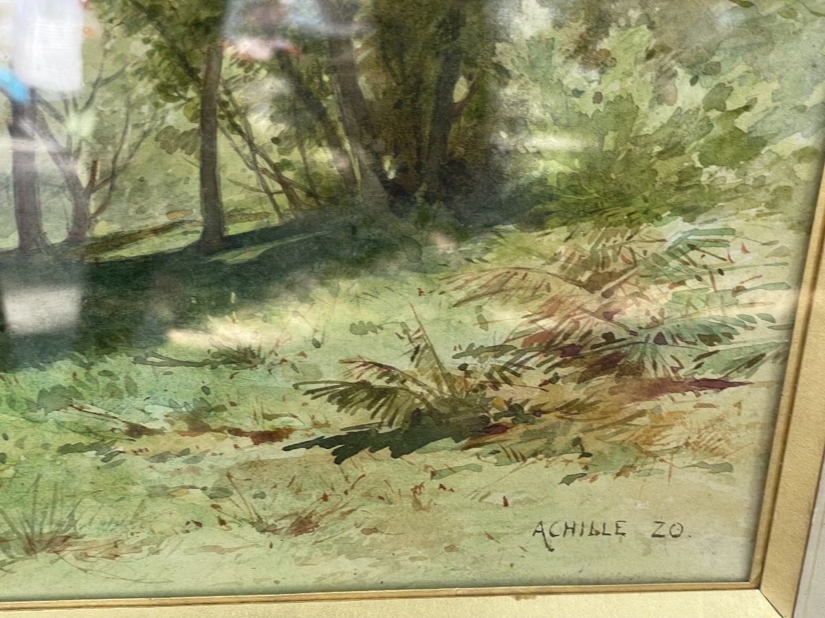 Rural Landscape – Watercolor Signed By Achille Zo-photo-4
