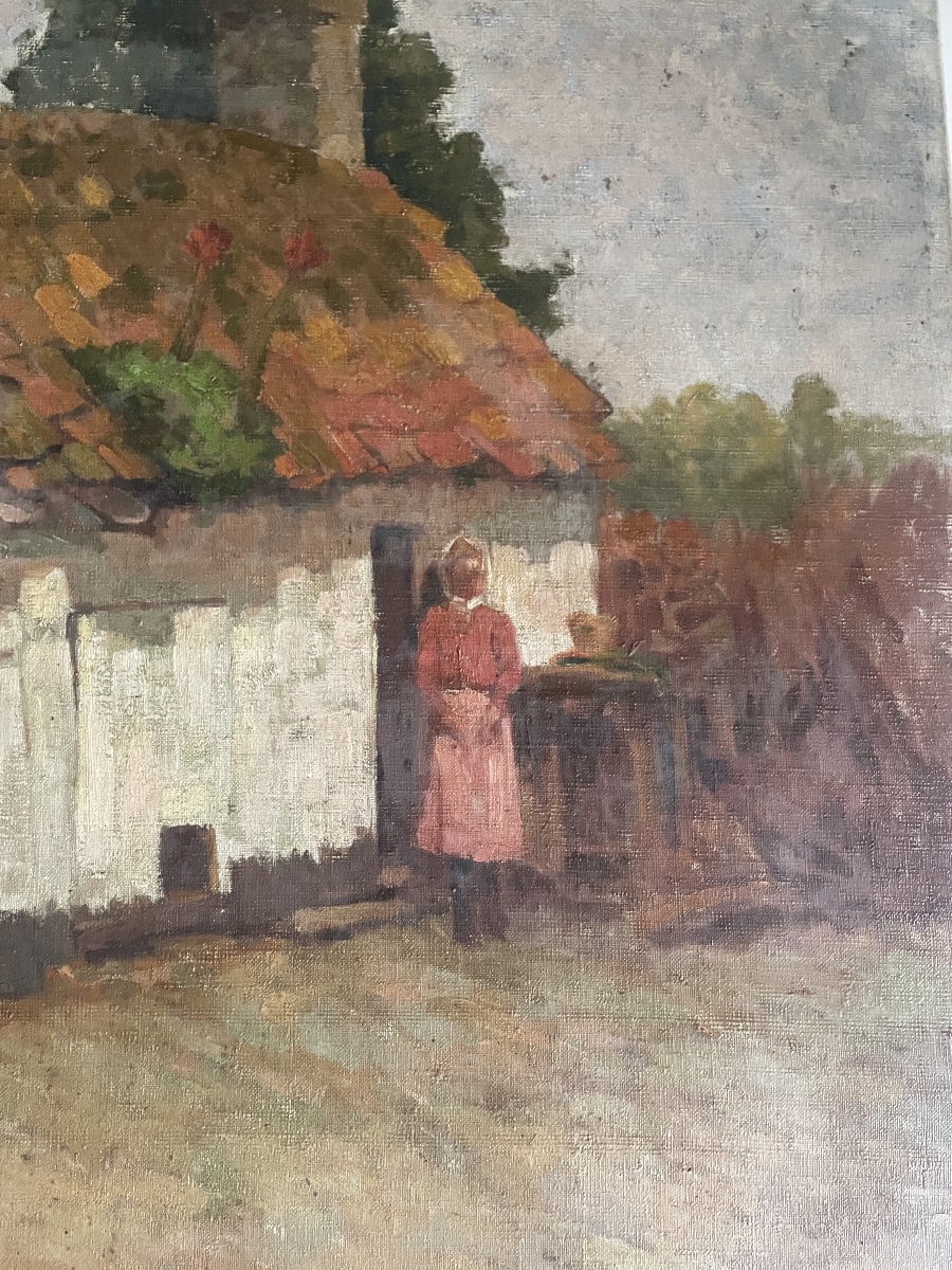 Paysage de village – Huile sur toile signée Jacques-Paul Besson-Dandrieux-photo-2