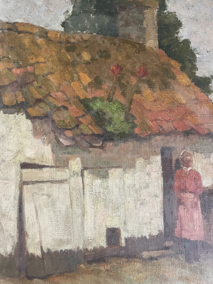 Paysage de village – Huile sur toile signée Jacques-Paul Besson-Dandrieux-photo-3
