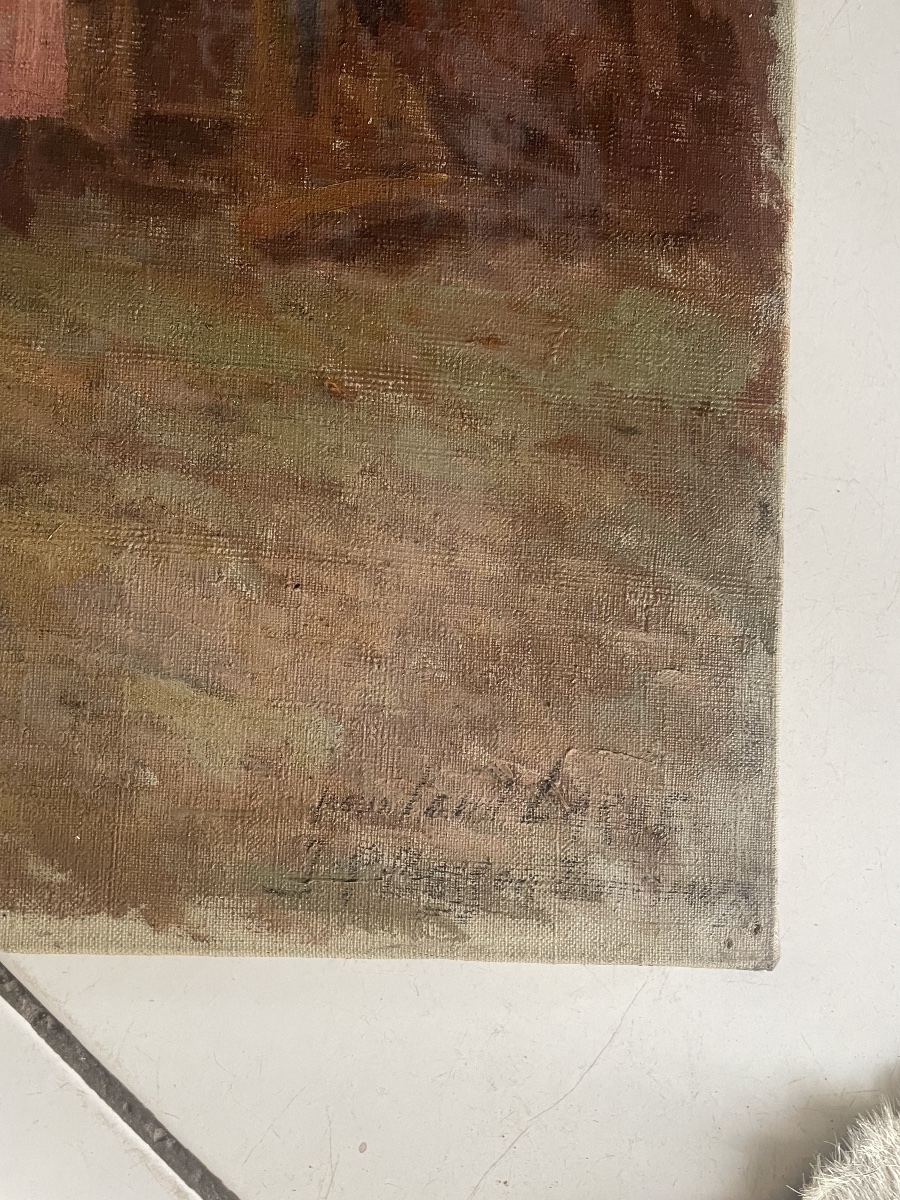 Paysage de village – Huile sur toile signée Jacques-Paul Besson-Dandrieux-photo-4